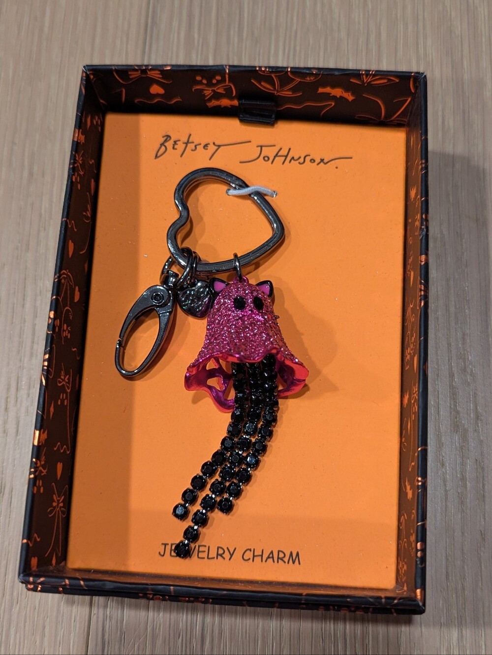 Betsey Johnson Pink Crystal Kitten Ghost Keychain Bag Charm - Picture 5 of 7